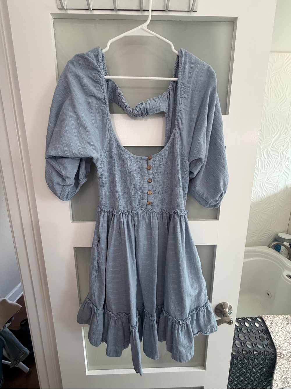 Free People Light Blue Button-Front Mini Dress
